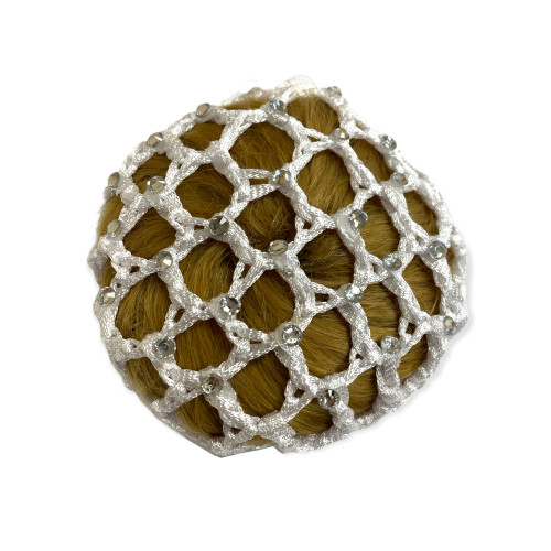 Crochet Hair Bun Net with Crystals (White)