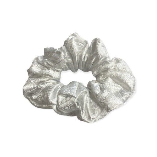 Paisley Brocade Scrunchie Hair Tie (White)