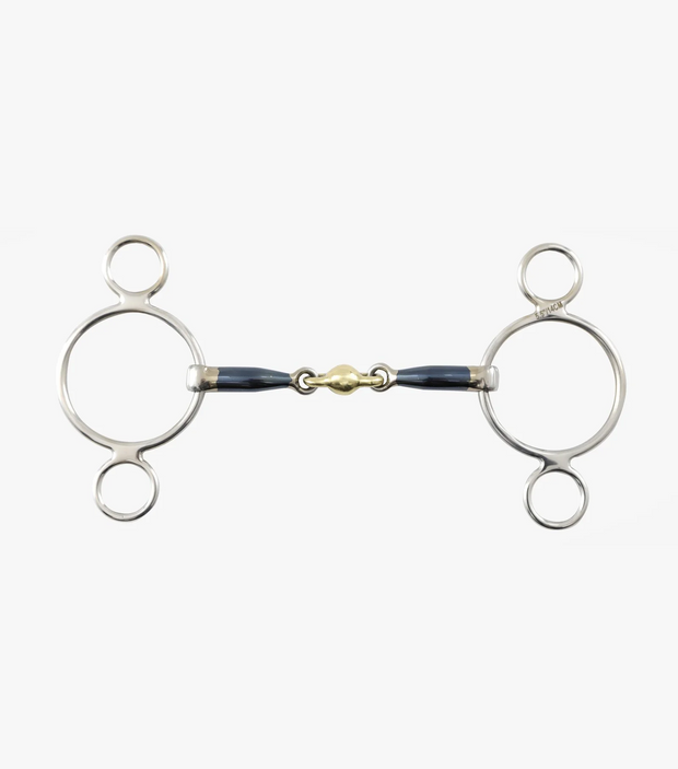 PE Blue Sweet Iron Two Ring Gag with Brass Alloy Lozenge