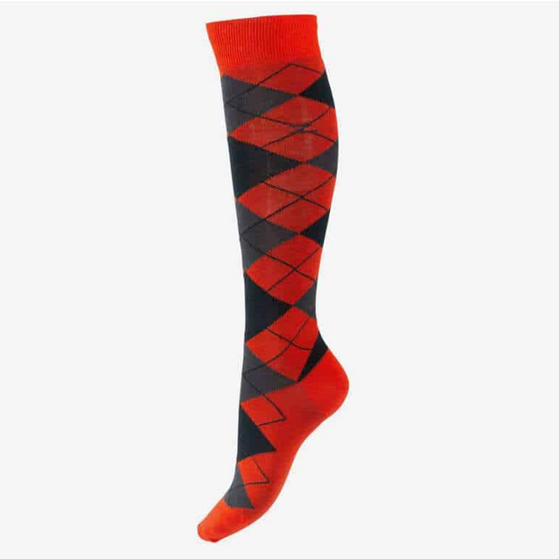 Horze Alana Argyle Summer Socks (Red & Grey)