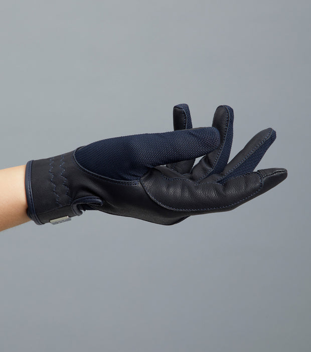 PEI Bordoni Leather Mesh Riding Gloves - Navy