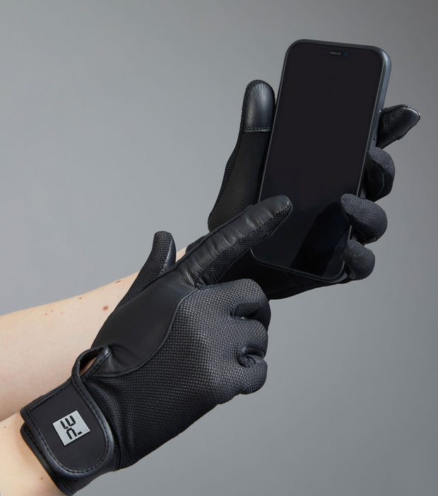 PEI Bordoni Leather Mesh Riding Gloves - Black