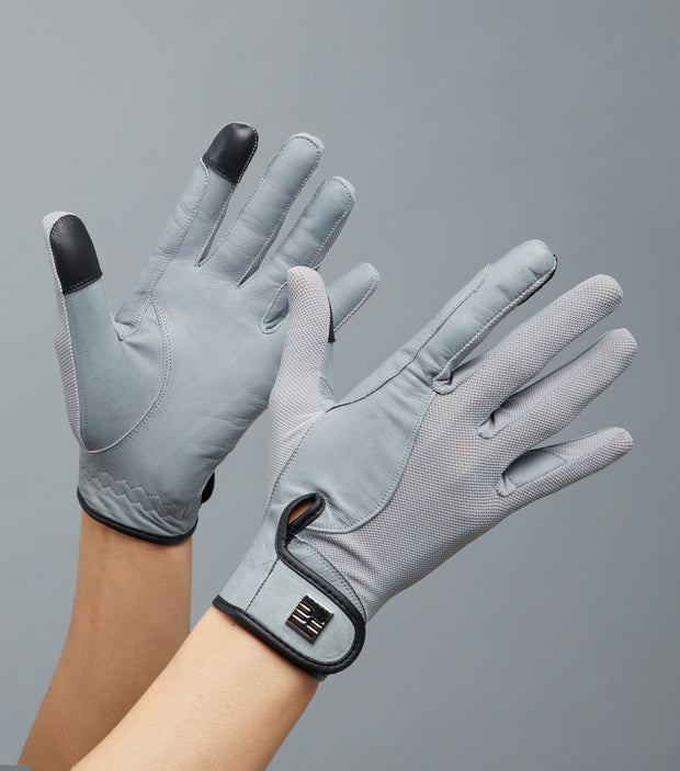 PEI Bordoni Leather Mesh Riding Gloves - Grey