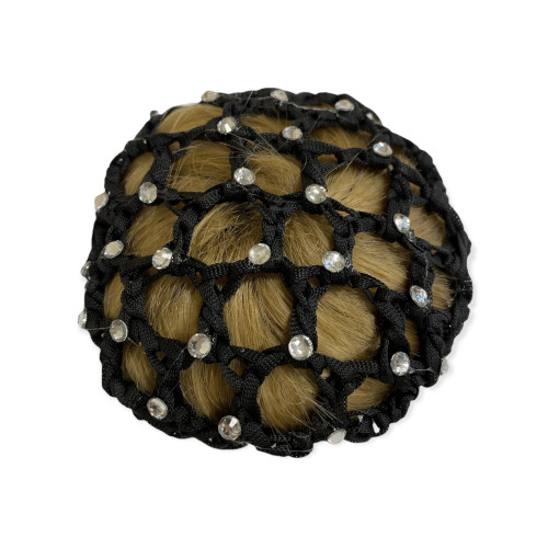 Crochet Hair Bun Net with Crystals (Black)