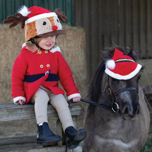Santa Hat Horse Bonnet with Ear Holes