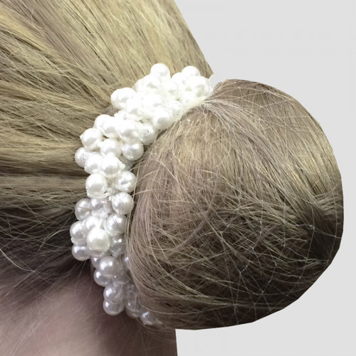 Pearl Beaded Scrunchie Hair Tie (Pearl Beige)