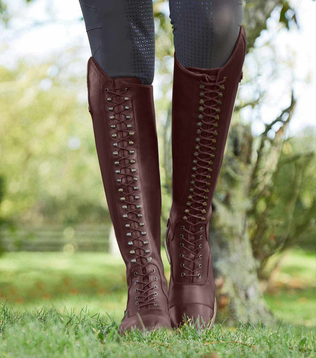 PEI Maurizia Ladies Lace-up Tall Riding Boots - Dark Brown Footwear