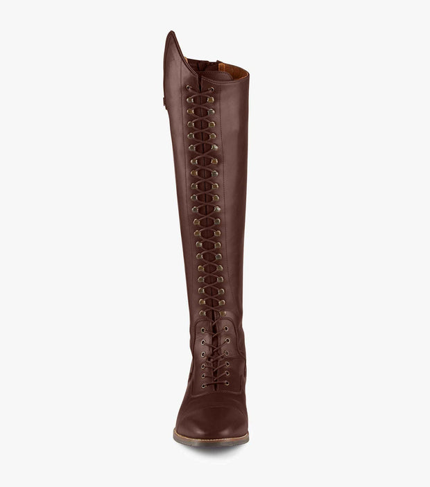 PEI Maurizia Ladies Lace-up Tall Riding Boots - Dark Brown Footwear